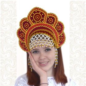 Кокошник Москвичка, бордовый с золотом