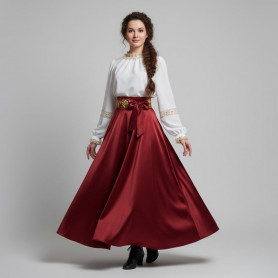 Юбка-полусолнце с декоративным поясом, плотный атлас